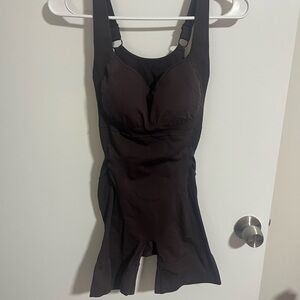 Sleek Brown Sculpting Bodysuit/Romper with Built-In Support and Easy Opening